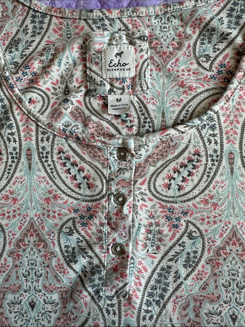 Echo Women’s Lightweight Paisley Pajama Set - Size Medium - Picture 3 of 13